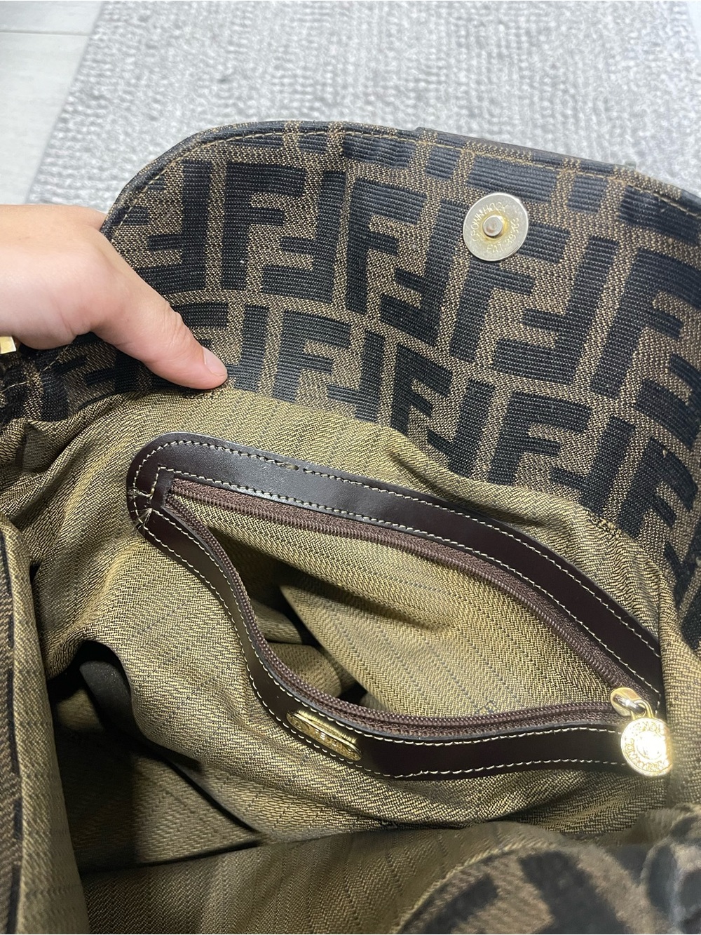 Vintage Fendi Mama Baguette Zucca FF Monogram Canvas Shoulder Bag Brown - Picture 12 of 16